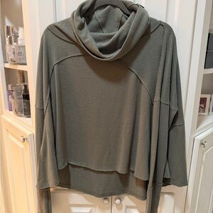 Free People Olive Green Cowl Neck Pullover | Oversized Sweatshirt | Size S